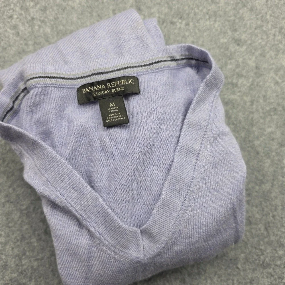 Banana Republic Luxury Blend Silk Cotton Cashmere V-Neck Sweater Purple Mens M